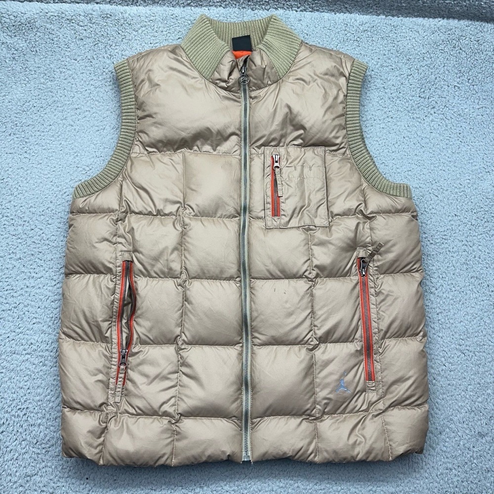 Nike Air Jordan 436554-235 Mens Large Tan Quilted Full-Zip 550 Down Puffer Vest